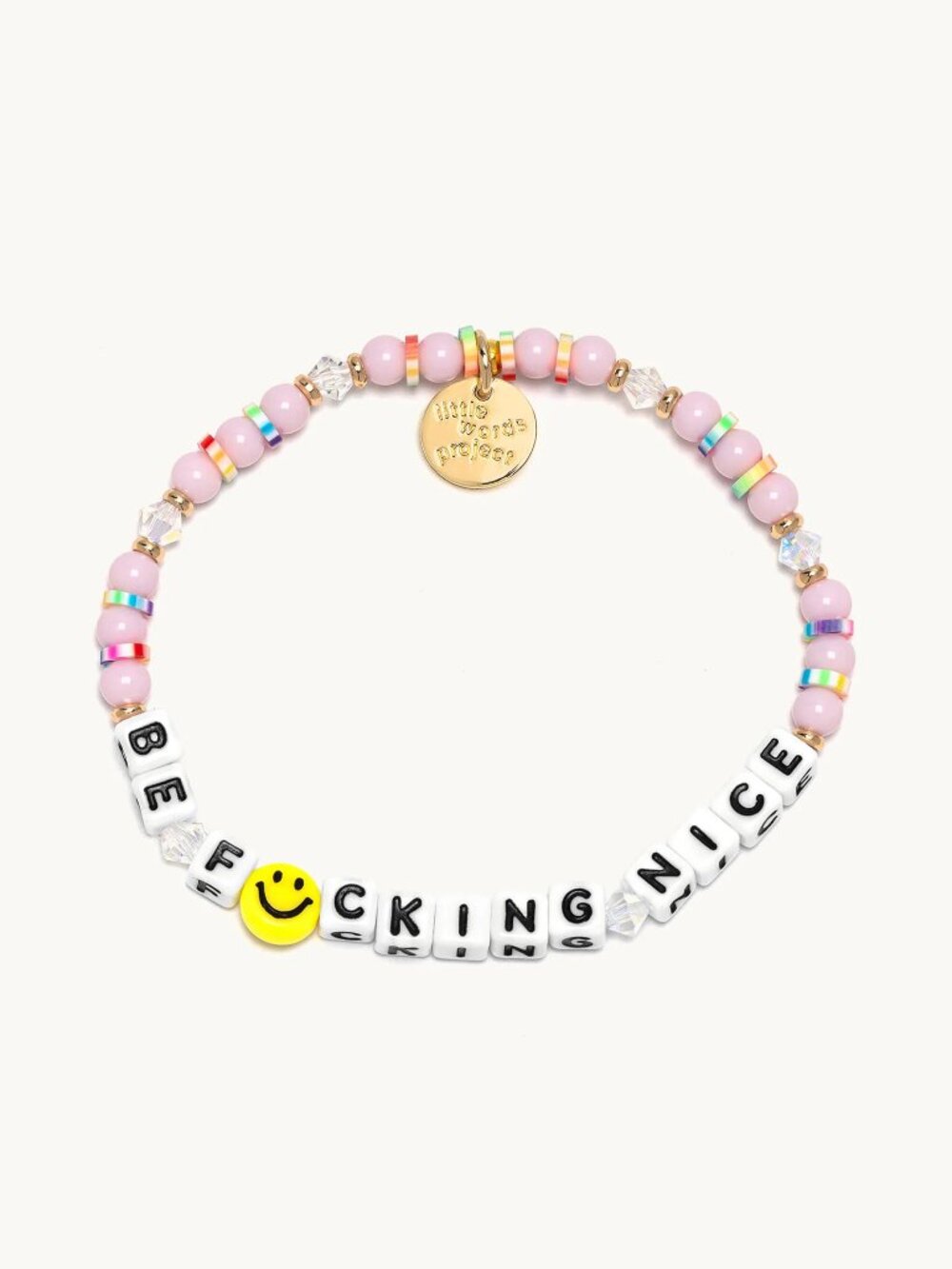 Little Words Project Be F*cking Nice Bracelet Pink Beaded Stretch Retired Color